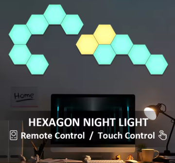 RGB Hexagon Panel Neon Night Lights – USB LED Touch-Change Honeycomb Wall Light