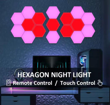 RGB Hexagon Panel Neon Night Lights – USB LED Touch-Change Honeycomb Wall Light